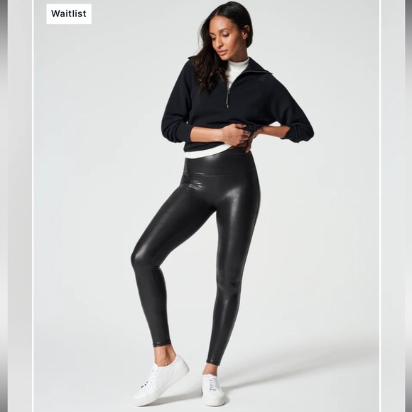 Spanx Faux Leather Leggings M Medium‎ Black 2437Q High Waist Stretch - Picture 1 of 8